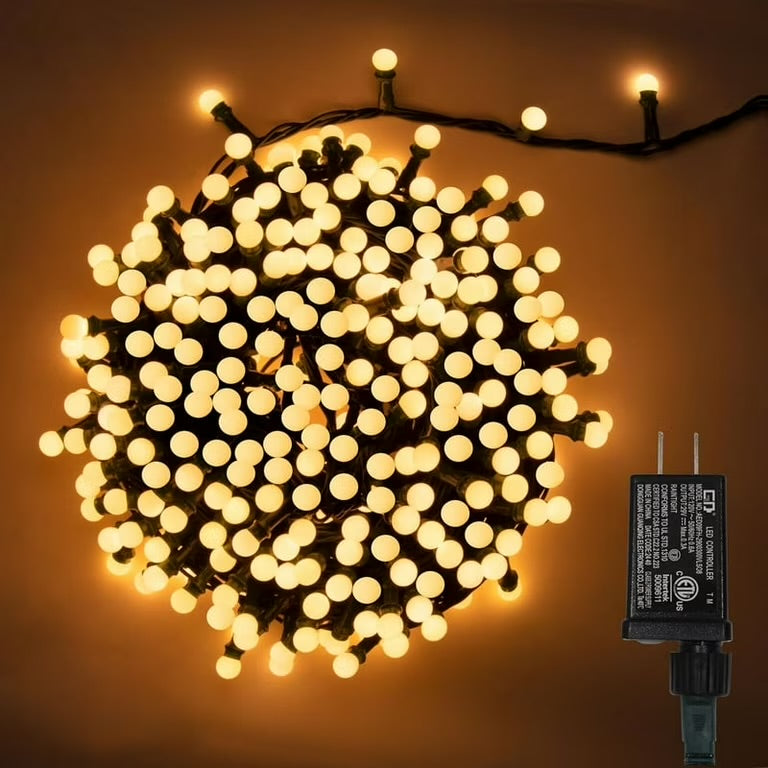 49FT 300LED 9mm Frosted Globe String Lights With Multi Function (Green Wire, Warm White)