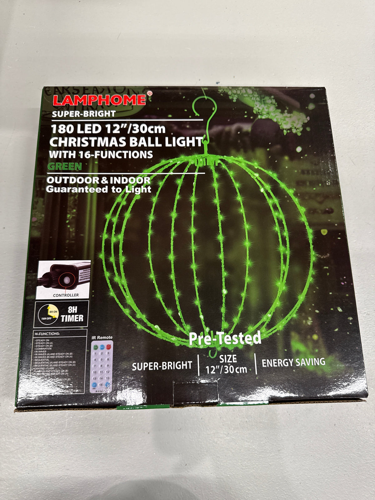 12"/30cm,180LED Christmas Ball Light (Green)