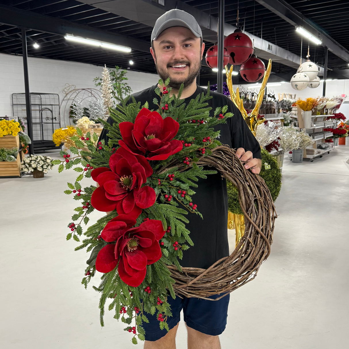 Red Magnolia Winter Wreath (Completed Design)