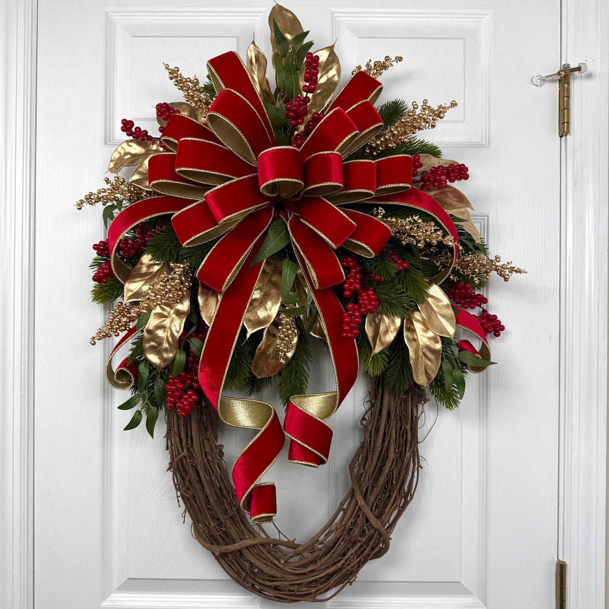 Red Velvet Gold Magnolia Christmas Wreath (Completed Design)