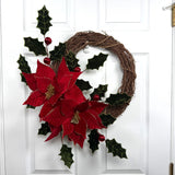 Green & Red Holly Poinsettia Wreath Kit