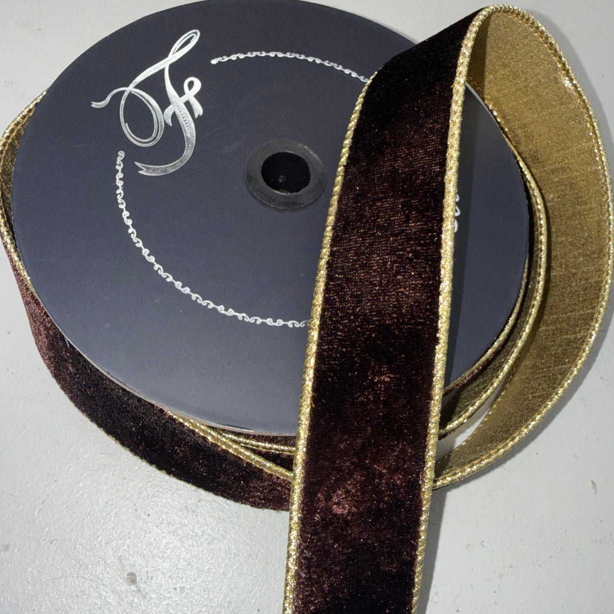 1.5"X10YD Flashy Velvet (Chocolate) Farrisilk