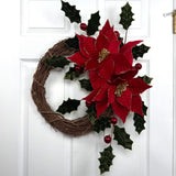 Green & Red Holly Poinsettia Wreath Kit