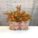 Straw Bale Mum Arrangement