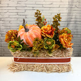 Straw Bale Peony Rose Arrangement
