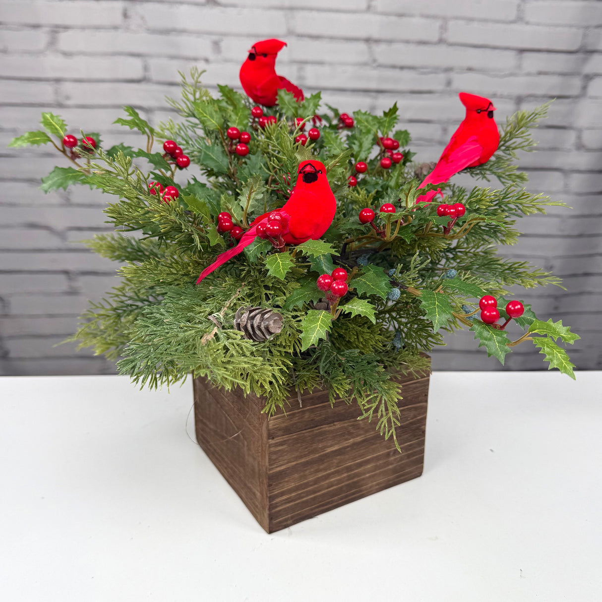 Cardinal Holly Arrangement (Completed Design)