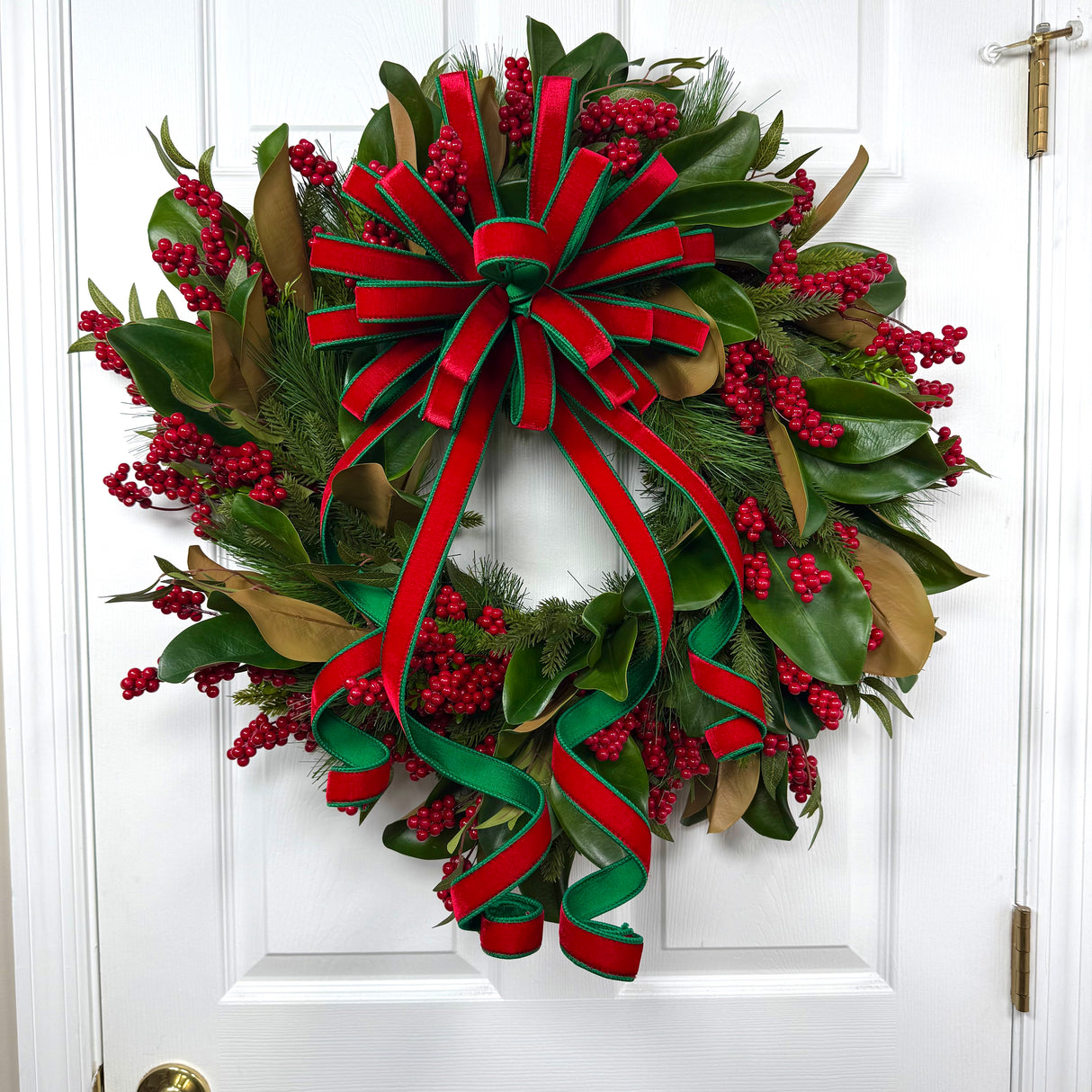 Traditional Velvet Magnolia Berry Wreath (Completed Design)