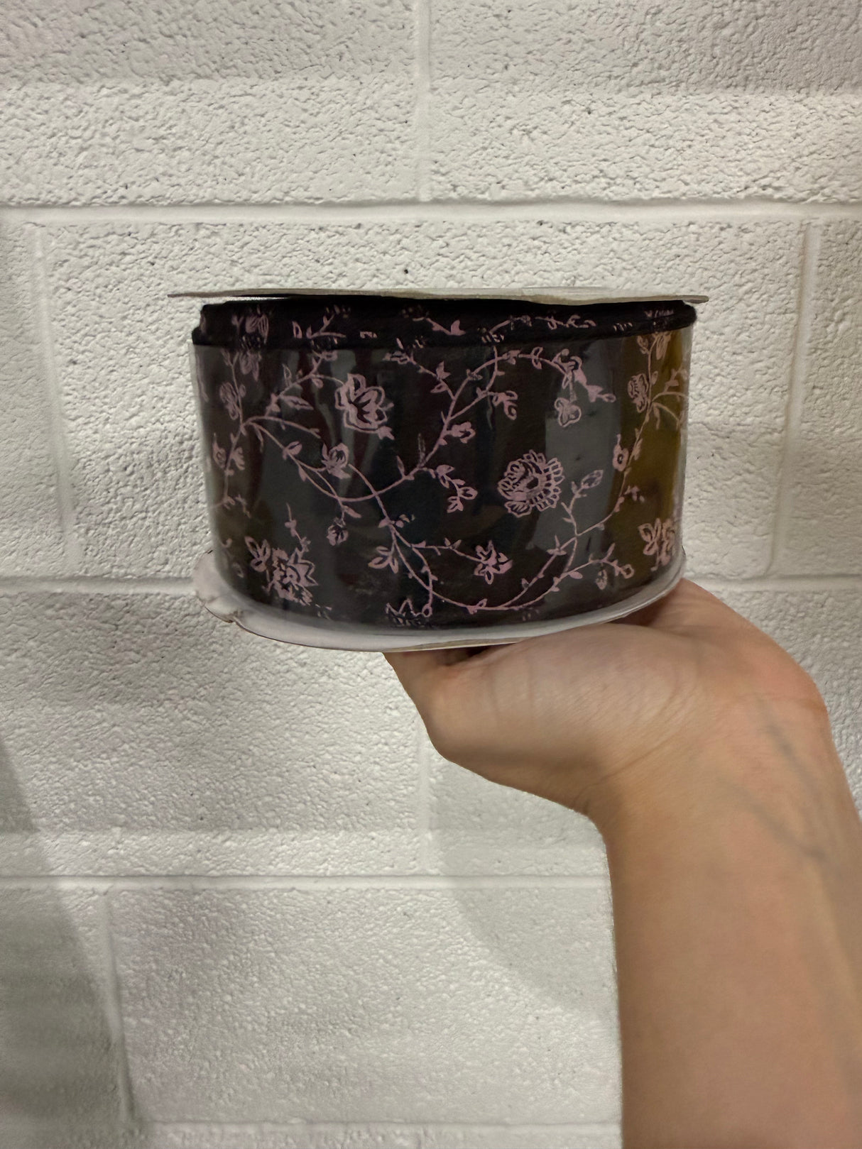 2.5” X 100ft Black & Purple Floral Ribbon