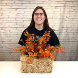 Straw Bale Orange Boxwood Arrangement