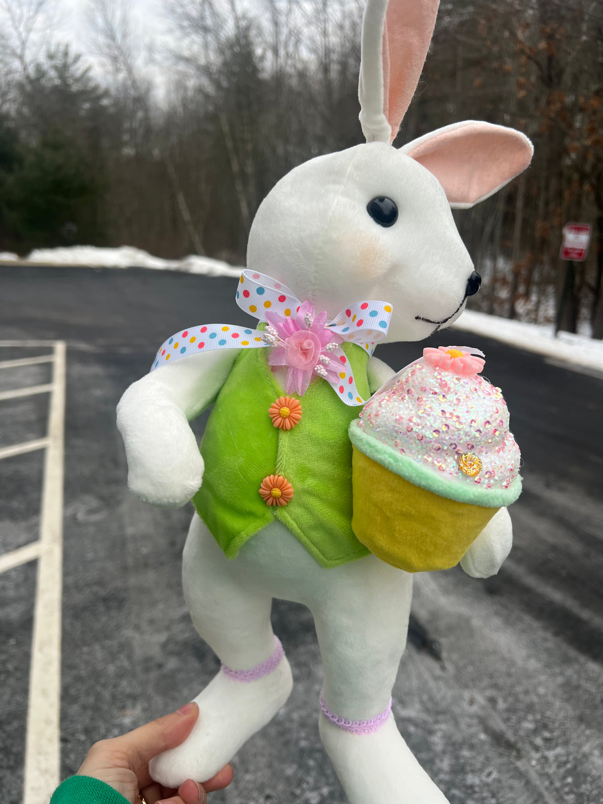 15.25" Green Styrofoam Standing Bunnies with Cupcake