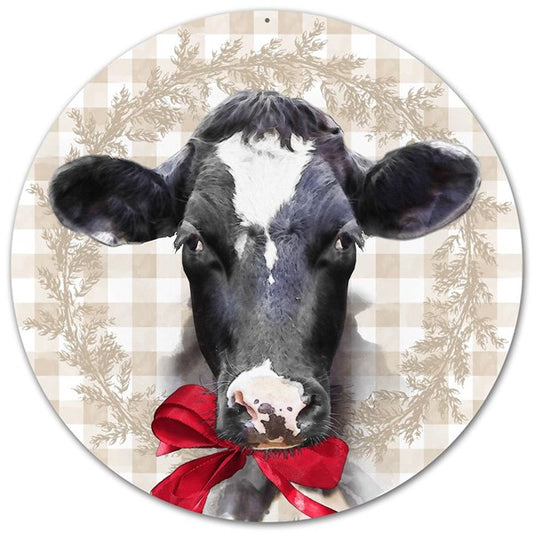 12"Dia Metal Bessie The Cow W/Bow