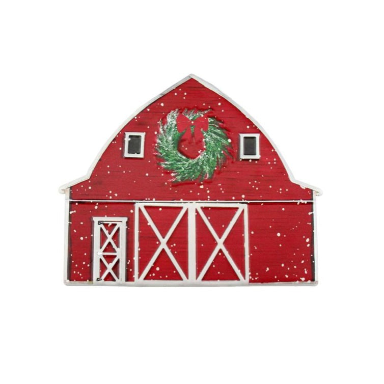 12"L x 9.75"H Metal/Embossed Winter Barn