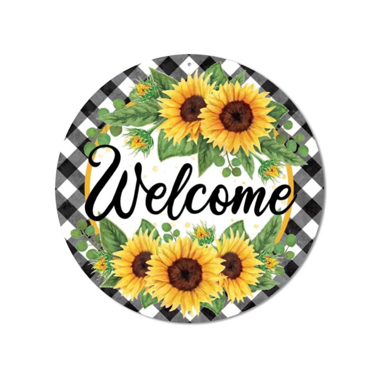 12"Dia Welcome W/Sunflowers W/Gingham