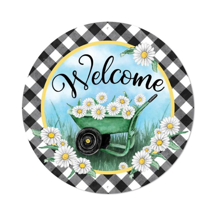 12"Dia Metal Welcome/Wheelbarrow Sign