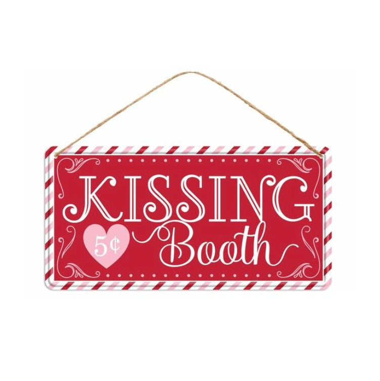 12"Lx6"H Tin Kissing Booth Sign