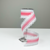 2.5"X10yd NSD Exclusive Pink Farmhouse Stripe White Lace