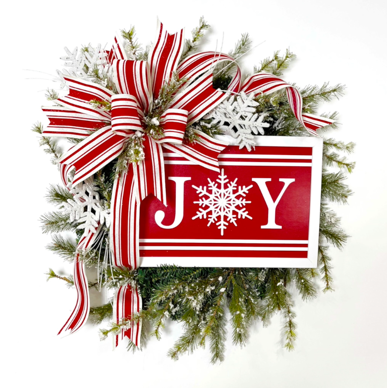 Red and White Joy Snowflake Wreath TUTORIAL ONLY
