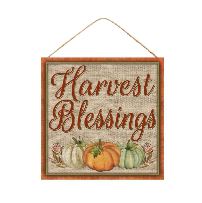 10"Sq Harvest Blessing W/Pumpkins