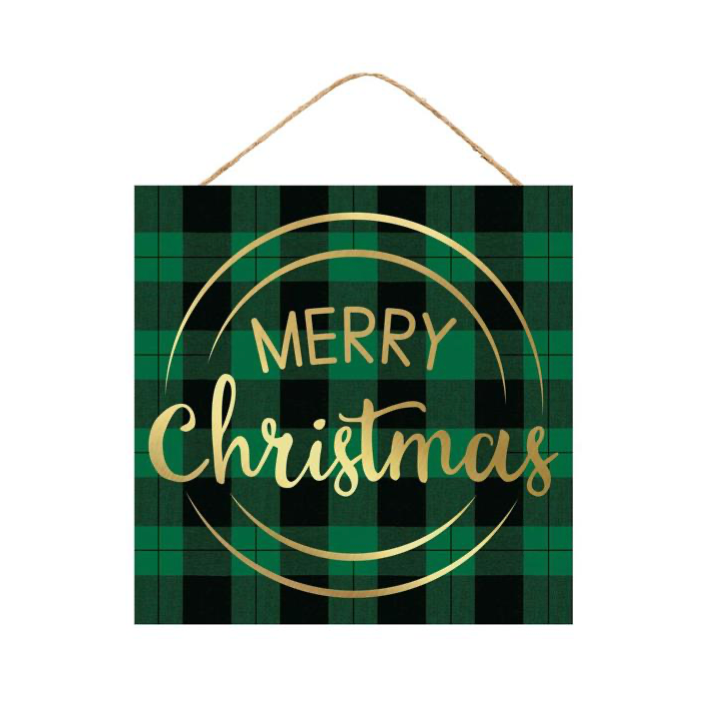 10"Sq Merry Christmas Check Sign