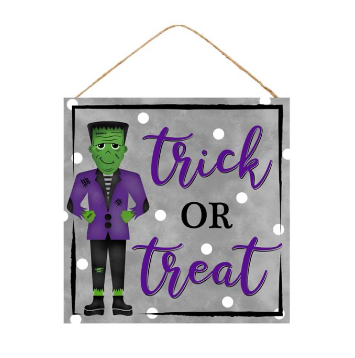 10"Sq Trick Or Treat W/Frankenstein Sign