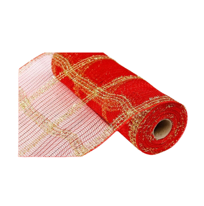 10.5"X10yd Wide Tinsel/Pp/Foil Check (Red/Gold)