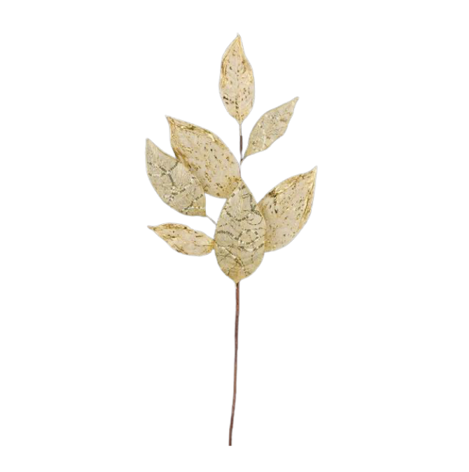 30"L Velvet/Sequin Magnolia Leaf Spray