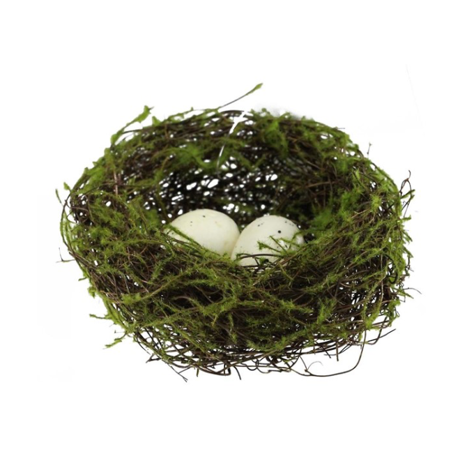 5"Dia Angelvine/Flocking Bird Nest W/Egg