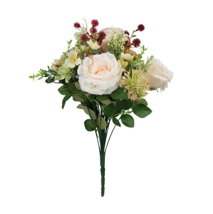 17.75"L Rose/Spirea/Fern Bush Bouquet