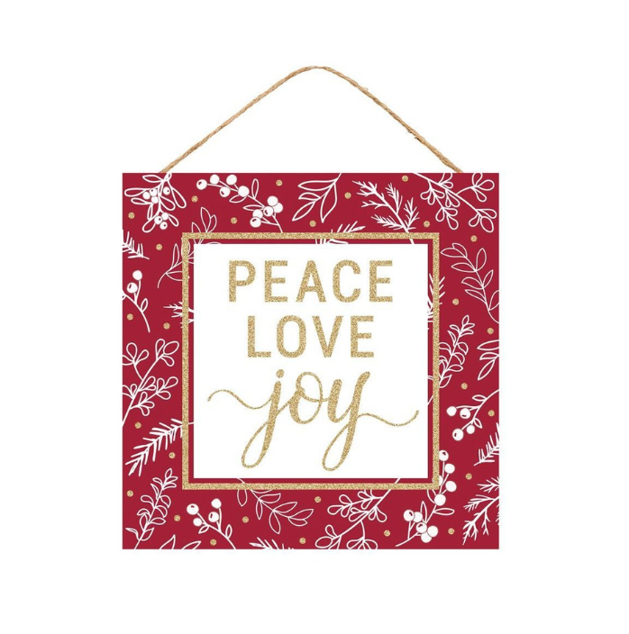 10"SQ MDF Peace Love Joy Glitter Sign