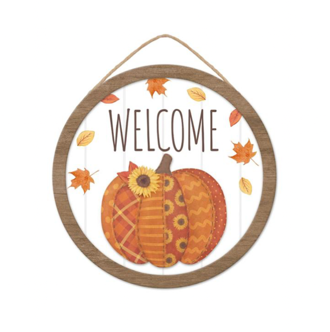 10.5"Dia Welcome/Quilted Pumpkin Sign