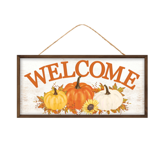 12.5"L x 6"H Welcome W/Pumpkins Sign