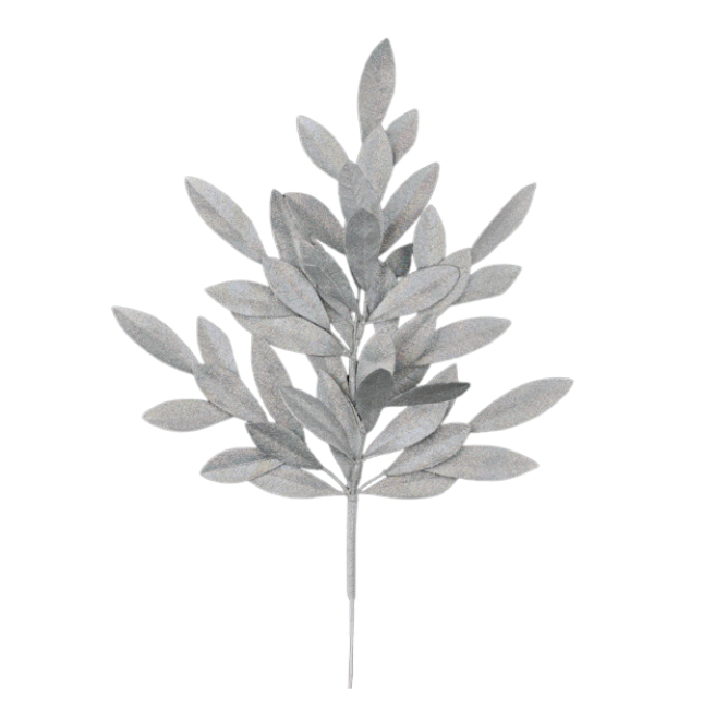 23"L Glitter Bay Leaf Spray (Silver)