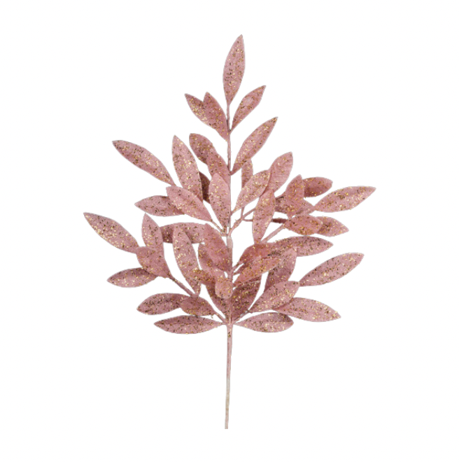 23"L Glitter Bay Leaf Spray (Light Pink)