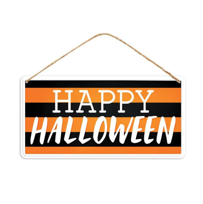 12"Lx6"H Tin Happy Halloween Sign