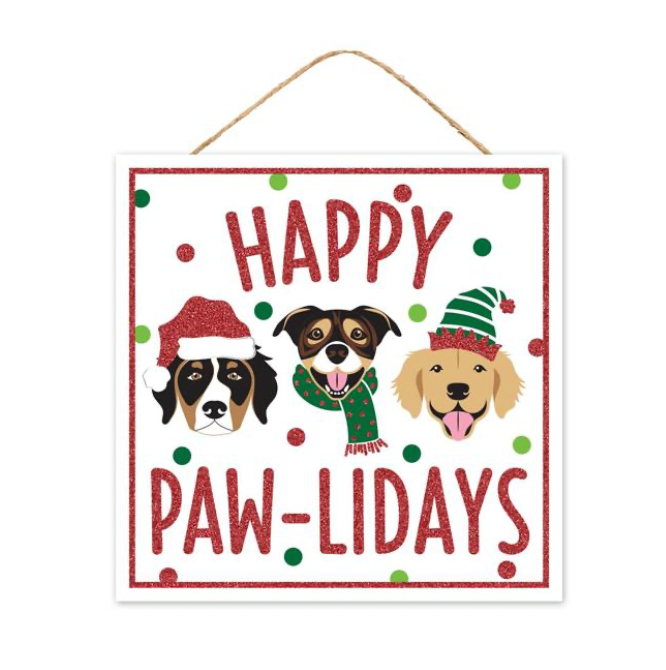 10"Sq Mdf Happy Paw-Lidays Glitter Sign