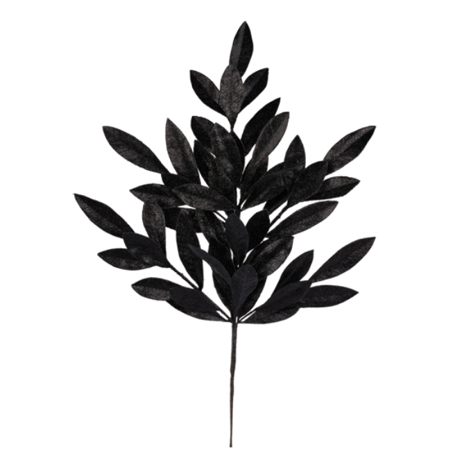 23"L Glitter Bay Leaf Spray (Black)