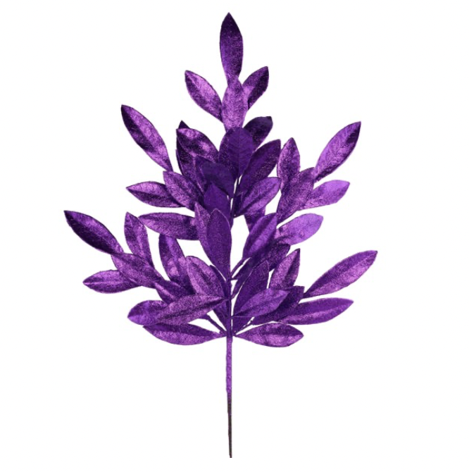 23"L Glitter Bay Leaf Spray (Purple)