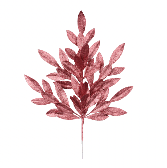 23"L Glitter Bay Leaf Spray (Dusty Rose)