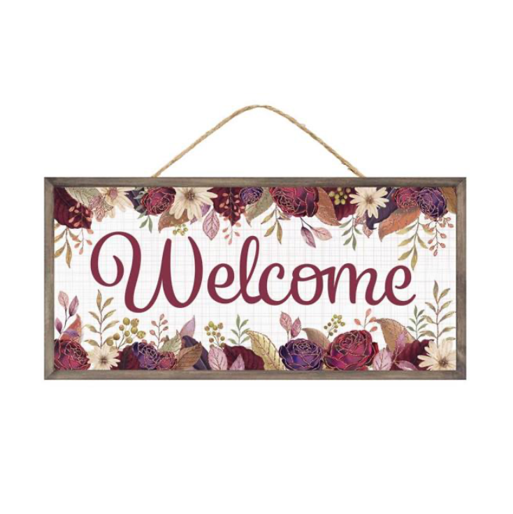 12.5"L x 6"H Welcome W/Fall Flowers