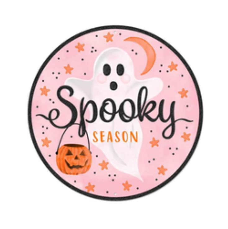 12"Dia Metal/Glitter Spooky Season Sign