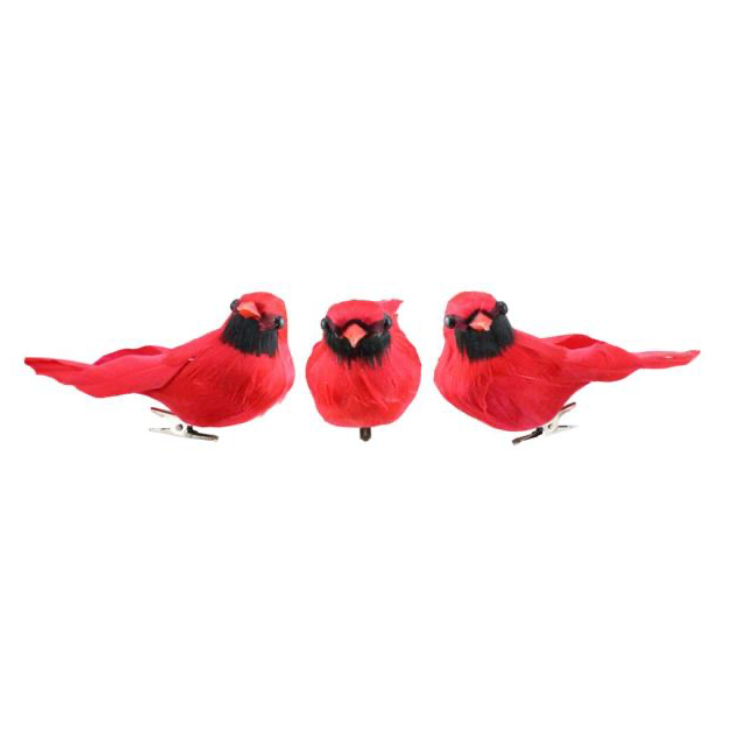 3 Asst. 5.5"L Feather Cardinal W/Clip