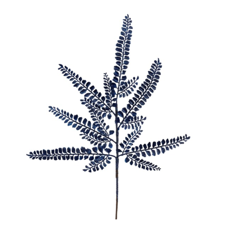 16"L Glitter Fern Spray x 6 (Navy Blue)