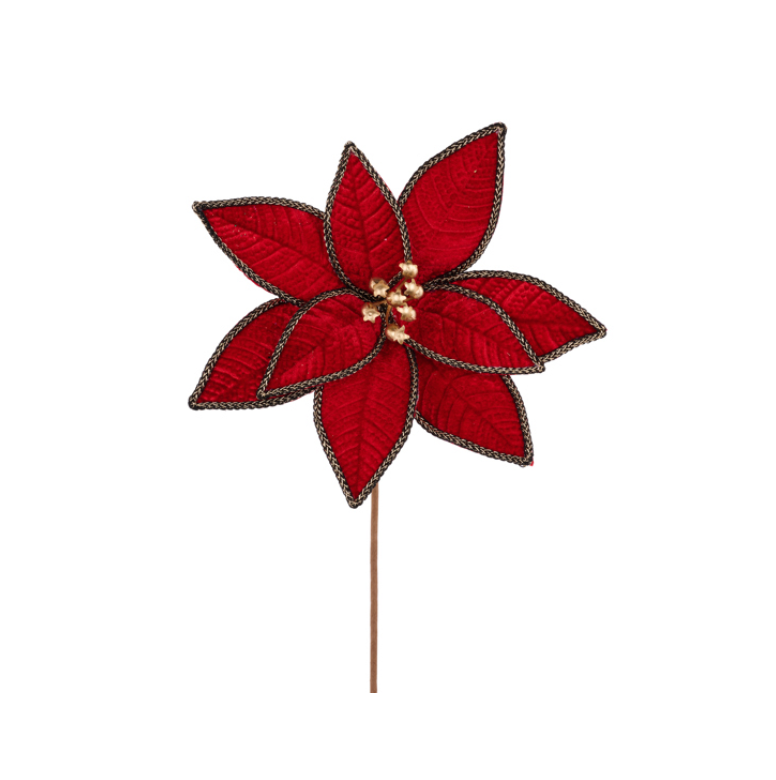 16"L Embossed Velvet Poinsettia Stem