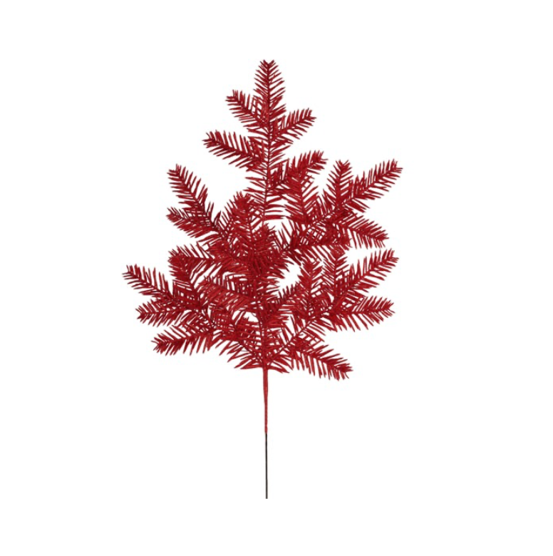 25"L Glitter Hemlock Spray x 6 (Laser Red)