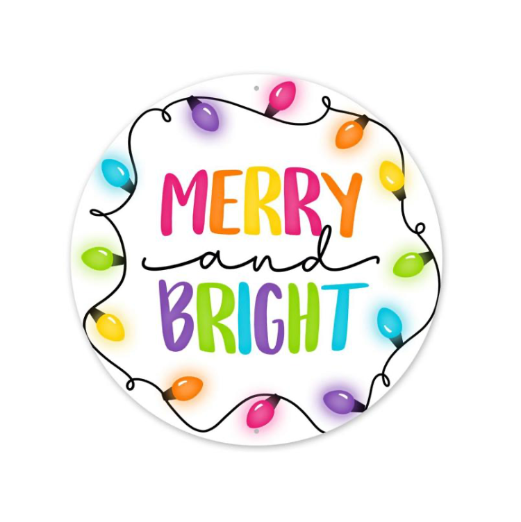 12"Dia Metal Merry And Bright W/Lights