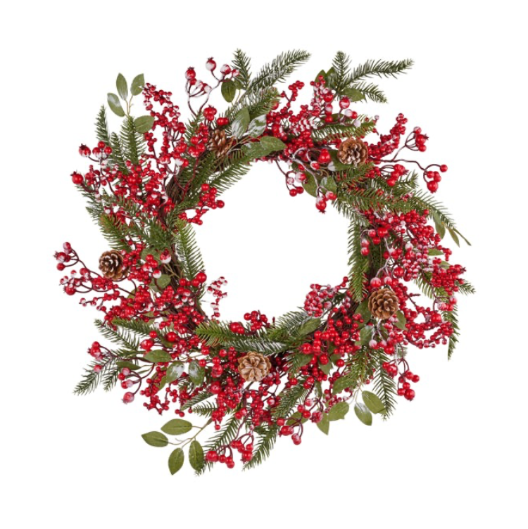 28"Dia Berry/Pine Wreath W/Snow