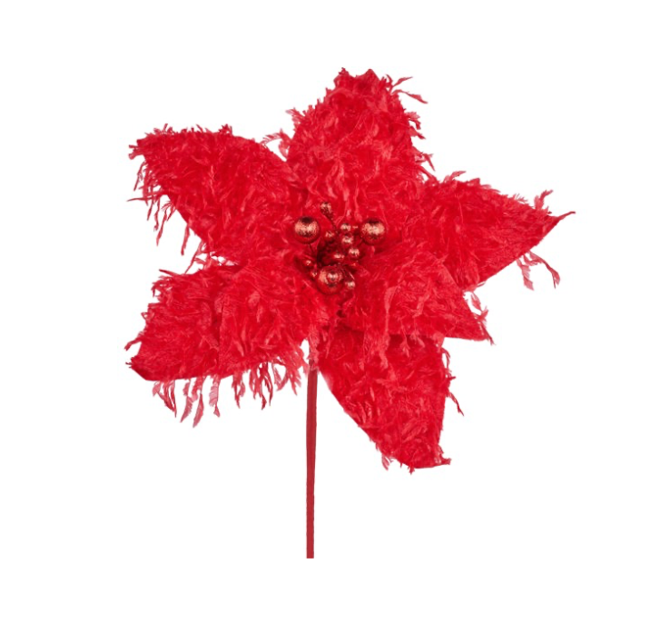 11"Dia Furry Feather Fabric Poinsettia