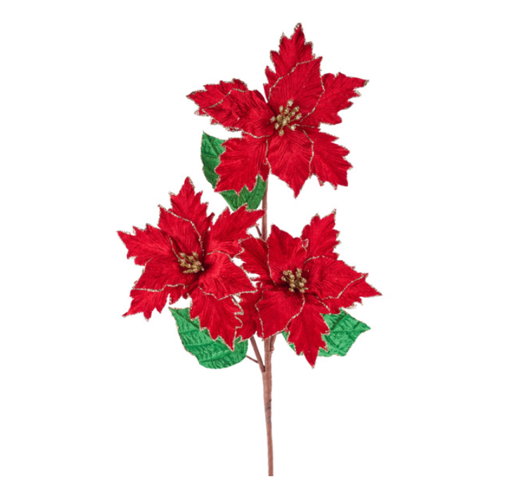 24"L Velvet Poinsettia Spray