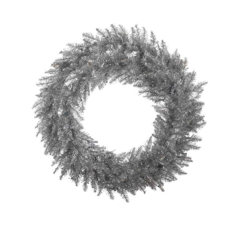 24" Silver Artificial Christmas Wreath Unlit (Silver)