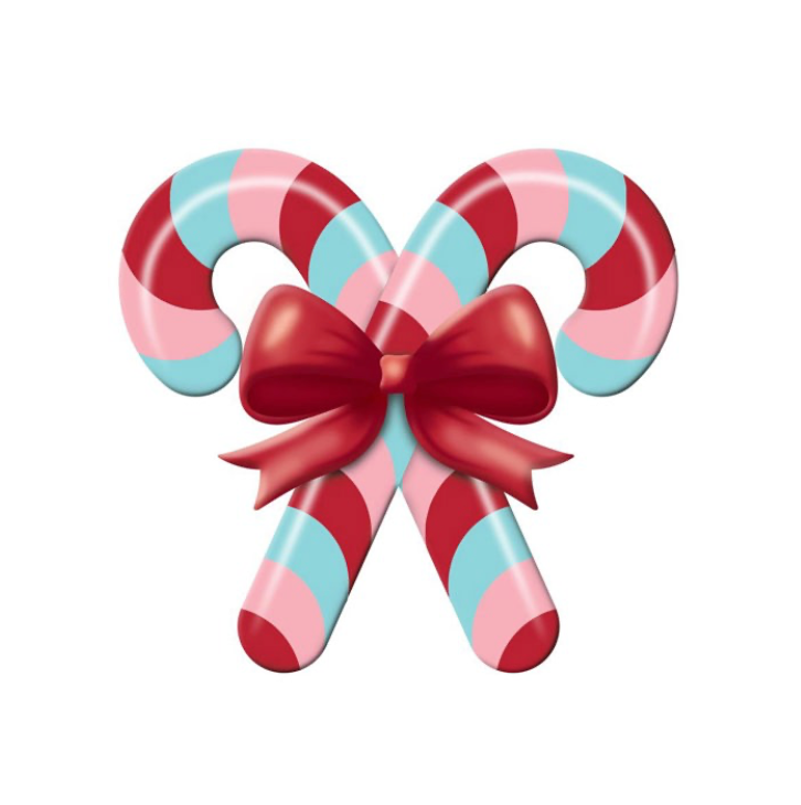 13"Lx12"H Metal/Embossed Candy Cane Sign (Red/Light Pink/Ice Blue)